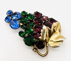 Art Deco Multicolored Rhinestone “Fruit Salad” Dress Clip 3 Inch Vintage Jewelry