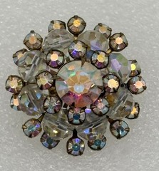 Vintage Domed Crystal Aurora Borealis Starburst Brooch Open Back Frame, Unsigned