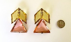 Pair of Antique Art-Deco Yellow & Pink Faceted Crystal Earrings