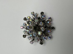 Vintage Riveted Blue Iridescent Rhinestone Star Flower Brooch 4.5cm BB1