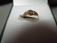 Antique Tiny 10k Yellow Gold Filigree Ruby Crystal Accent Child Ring Size 0.5