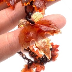 Vintage Autumn Leaf Celluloid Necklace – Translucent Tortoise Maple Leaf Charm
