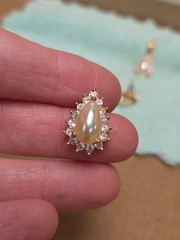Vintage Signed ROMAN Pendant Earrings Demi Set Faux Pearl Rhinestones *SEE PICS