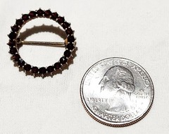 Victorian Rose Cut Garnet Sterling Silver Gold Vermeil 7/8 Inch Circle Brooch