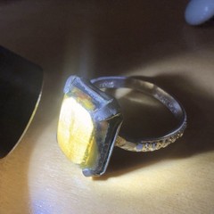 Vintage Hong Kong Large Honey Amber Color Resin Cabochon Ring Size 8.75