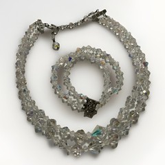 Gorgeous Vtg Set La Roco Crystal Cut Bead 2 Strand Necklace & Bracelet Signed