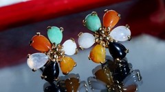 14k yellow gold earrings 2.50ct multi gemstone flower stud antique 3.10gr N3308