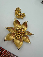 Vintage Brooch Marvella Clip Earrings Set Matching Encrusted Simulated Pearl