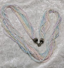 Vintage Long Pastel Pink Blue Green Microbead Multistrand Necklace 26in
