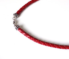Vintage Honora Pearl Collar Necklace Red Braided Leather 925 Sterling Silver