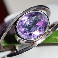 Silver ring 1.50ct amethyst solitaire size 6.75 vintage handmade 3.50gr