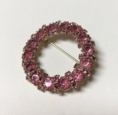 WEISS Circle Brooch & Earrings Set~Pink Austrian Crystal Rhinestones~VTG Jewelry