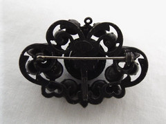 Vintage REGENCY Japanned Jet Black Rhinestone Pin Pendant Brooch Signed Mourning