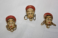 Vintage Unsigned SELRO Selini Asian Princess Face Earrings Ring Set
