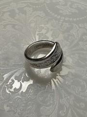 Vintage Sterling Silver Rogers Floral Spoon Ring Ornate Adjustable Sz 5 3/4