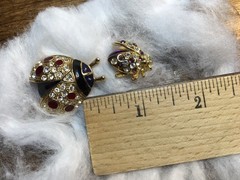 Vintage Signed Roman Red Whimsical Ladybug 1.5″ Pin PLUS Her Cousin in Faux Ruby