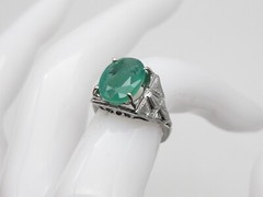 Antique 1920s Belais $10,000 7ct Natural Emerald 18k White Gold Filigree Ring