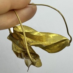 Vtg XL Brutalist Sculptured Brass Hoop Wire Statement Earrings Runway Bold Huge