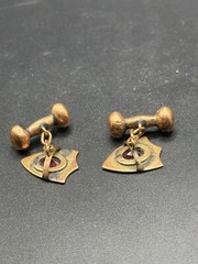 Antique 9ct Rose Gold Garnet Cufflinks – Shield Design, Classic Elegance