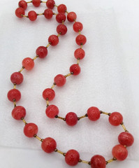 Estate Vintage Grapefruit Pink Coral Glass Round Bead Acrylic Tube Bead Necklace