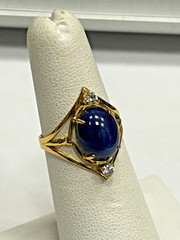 Antique European 585 14k Yellow Gold SYN Star Sapphire And Diamond Ring Size 5.5