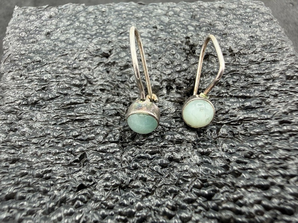 1.05g Vintage Sterling Silver 925 Drop Dangle Earrings Light Blue Round M