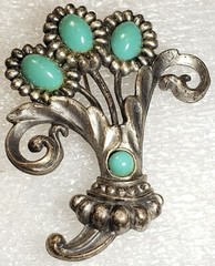 Vintage Classic Art Deco/ Nouveau Turquoise Blue Cabochon Floral Flower Brooch