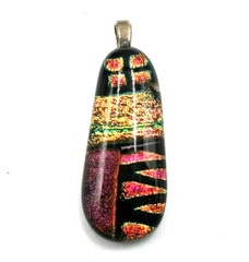 Beautiful Artisan Handmade 1.5″ Dichronic Art Glass Copper Black Orange Pendant