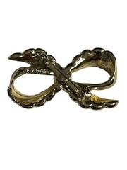 Gerry’s Bow Brooch Pin Green Rhinestone Gold Tone Tied Ribbon Vintage Dainty