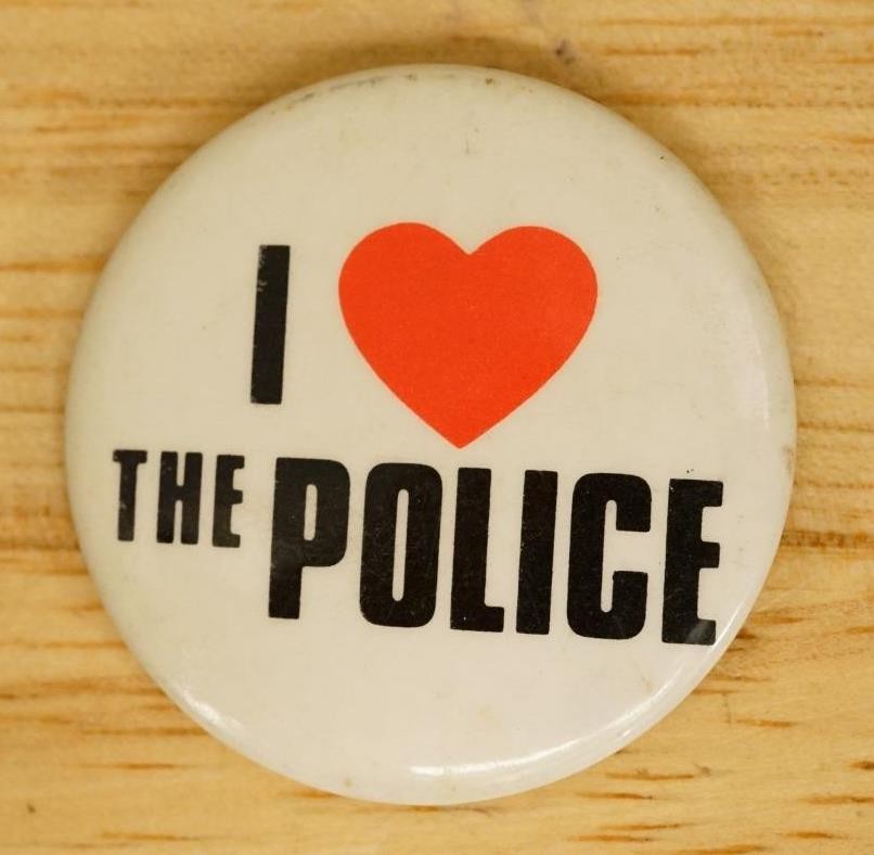 Vintage Pinback Button I Love The Police English Rock Band Music