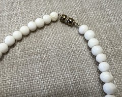 Vintage 18” Bone Wood Disc Horn Glass Beaded Artistic Necklace Cream Black