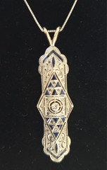 Estate Platinum, 18K YG, 14K White Gold Diamond & Synthetice Sapphire Necklace