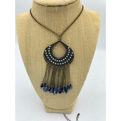 Vintage Antique Gold Tone Medallion Beaded Necklace Boho Necklace