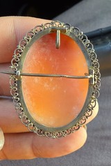 Vintage Cameo Brooch Pair Antique Style Estate Jewelry Filigree Amber Glow Lot