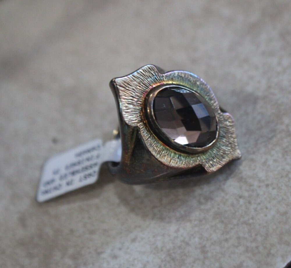 Vintage K AMATO NH 925 Smoky Quartz Ring 8