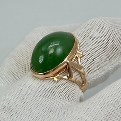 Rare USSR Vintage Original Rose Gold Natural Nephritis Ring 583 14K 6,41 g. 7 US