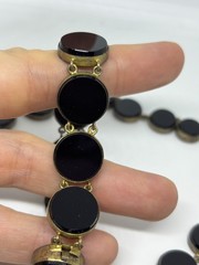 Antique Victorian Art Deco Sterling Silver Black Onyx Necklace Bracelet DAMAGED