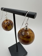 New Sterling Silver Antique Marbled Amber Bakelite Dangle Earrings 4.5cm JB23