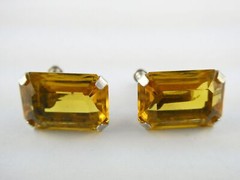 Vintage Sterling Silver Gold Yellow Faceted Glass Screw Back Earrings 7.1g .75In