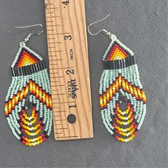 Tribal Earrings Seed Bead Handmade Multicolor Native American Boho Dangle 3” USA