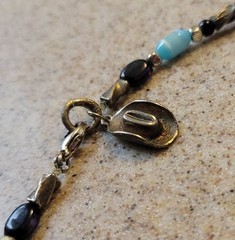 Southwestern Beaded 24in Necklace Nickel Silver Black Beads Blue Cats Eye Glass