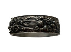 Antique Silver Plated 3-D Art Nouveau Hinged Cuff Bracelet Hallmarked