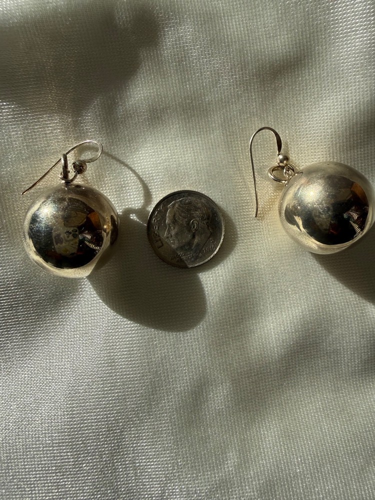 Vtg. Sterling Silver Ball Chime Dangle Earrings