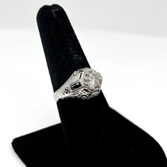 18k White Gold BELAIS Antique 0.83ct Diamond Vtg Art Deco Ring Sz 7.25 (I-56431)