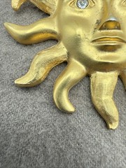 Vintage Avon Sun Brooch Pin Pendant Jewelry Gold Tone Clear Rhinestone Eyes