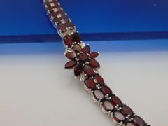 MICHELLE ALBALA 925 Sterling Silver Almandine Garnet Floral Tennis Bracelet