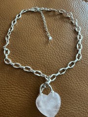 Piper.k Rose Quartz heart pendant necklace 16”+3”silver tone leadsafe nickelfree