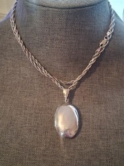 Sterling silver large locket double sided photo pendant necklace, Vintage 37″