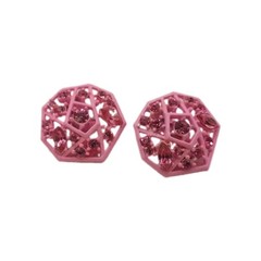 Vintage Pink Enamel Openwork Filigree Rhinestone Cage Earrings Octagon Clip-On