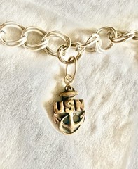 Vintage WWI US Navy Anchor Charm Bracelet Sterling Silver Sweetheart Mom 10k Gf